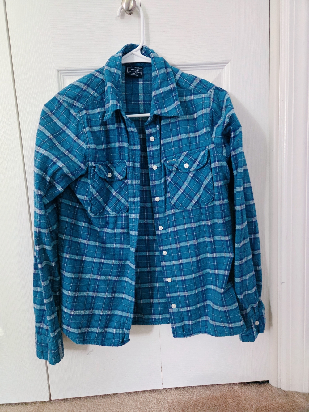 Le Tigre Teal Plaid Women's Button-Down Shirt Size M